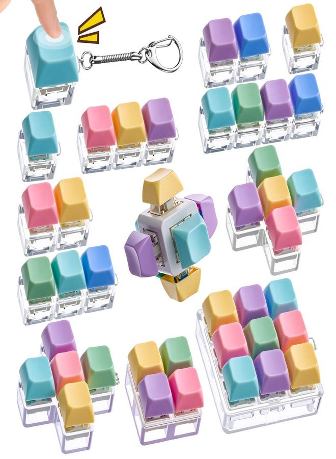 RoundFunny 12 Pcs Decompression Toys Keyboard Clicker Toy Fidget Keyboard Keychain Button Stress Relief Gifts for Adults and Kids Office Pass Time(Classic) - Image 1